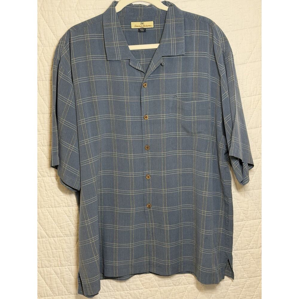 Tommy Bahama 100% Silk Textured Camp Shirt Men’s XL Blue Rib/Jacquard Pocket